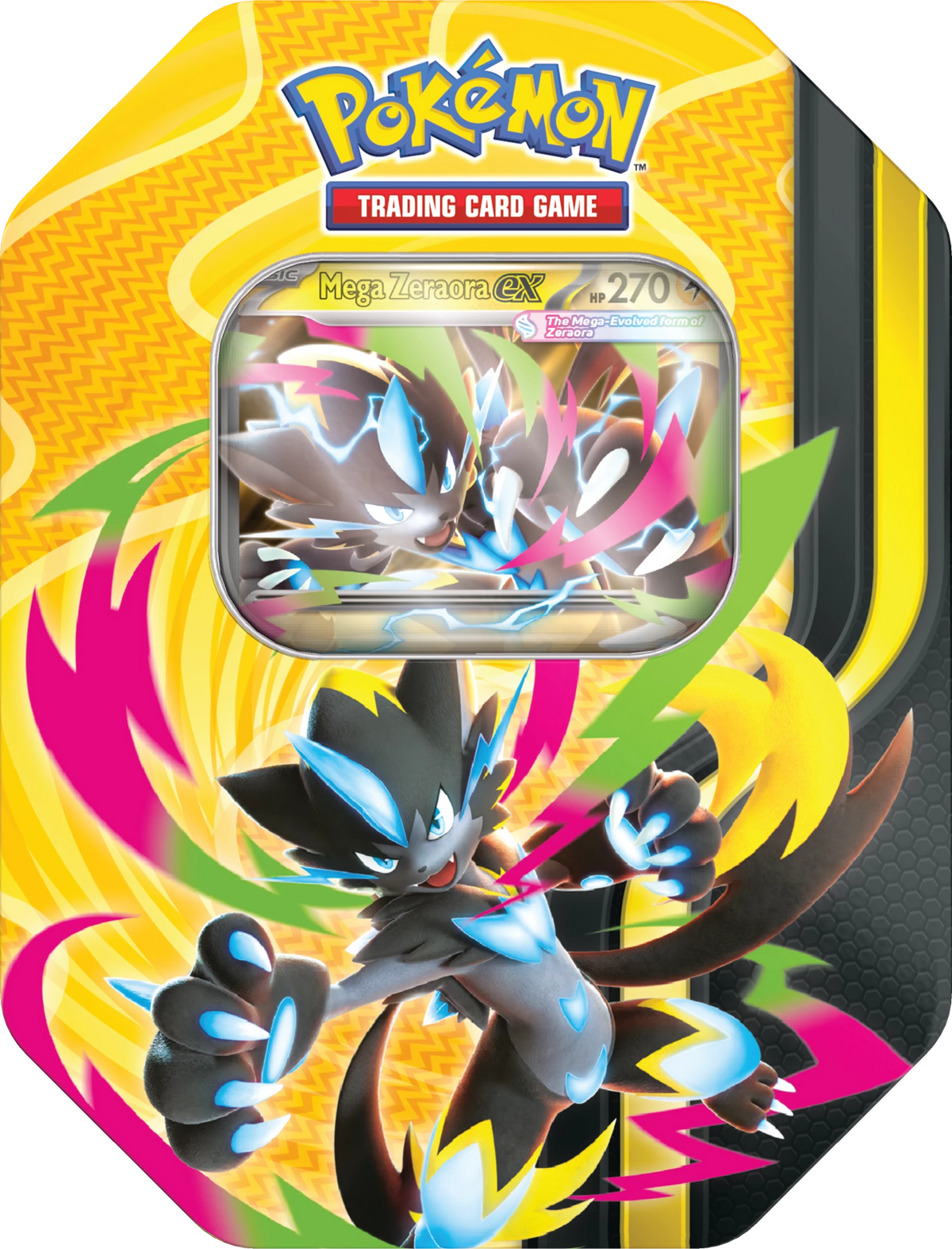 Pokémon Mega Zeraora ex Karten-Tin mit Spielkarte-Illustration