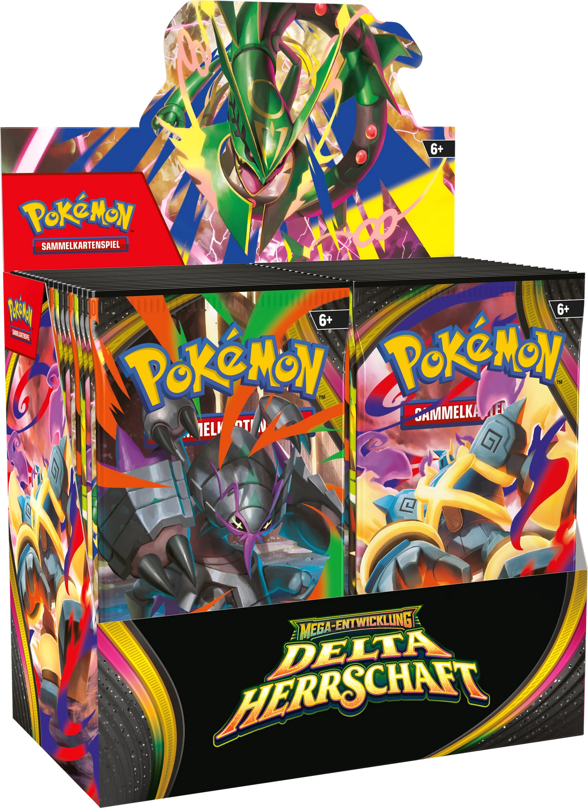 Pokémon Delta Herrschaft Booster-Display mit zwei Boosterboxen und gelber Deko-Linie
