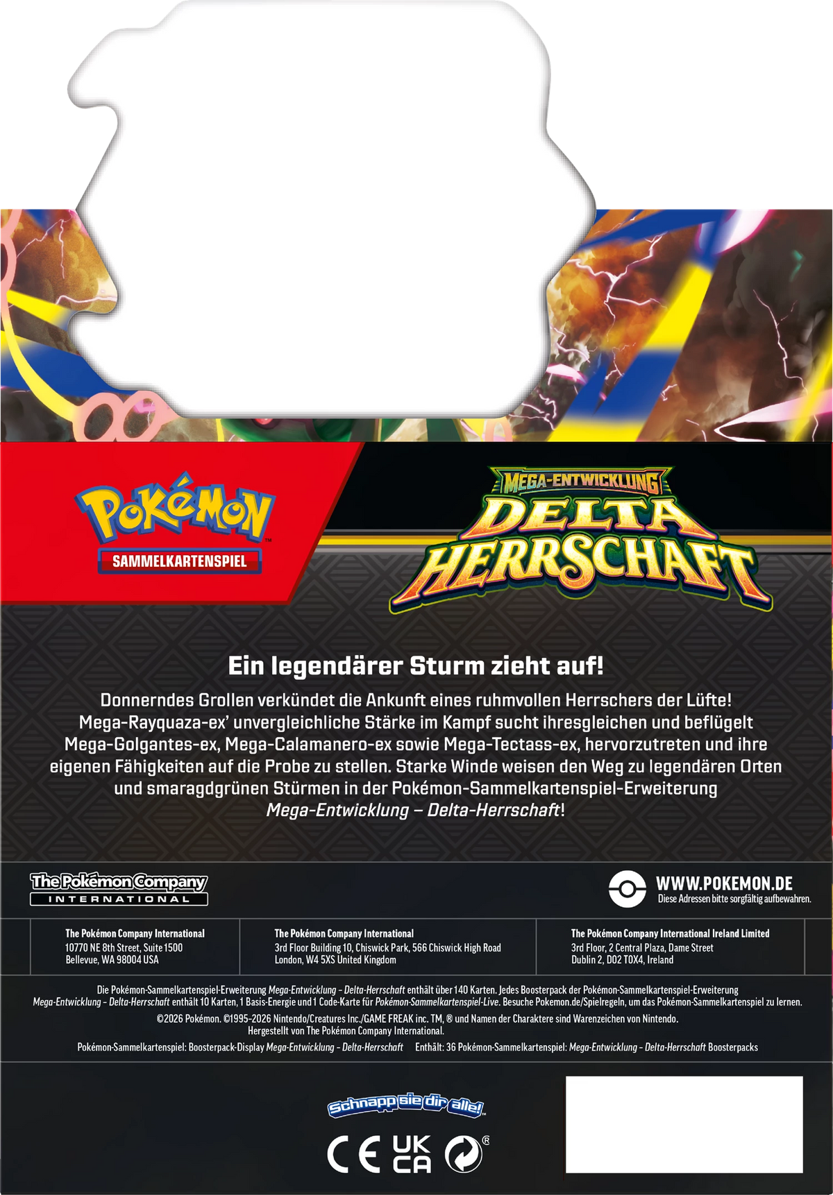 Pokémon Delta Herrschaft Booster-Display mit rotem Sammelspiel-Logo und Warnhinweisen