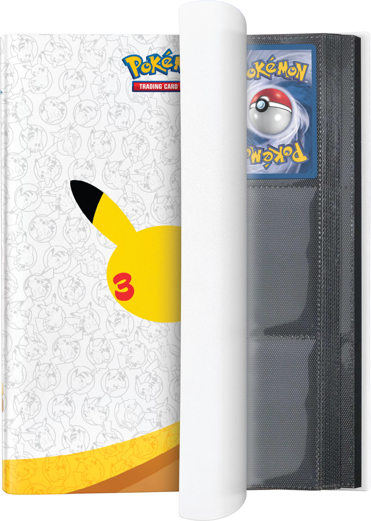 Pokémon-Ordnerkollektion mit Hülle, grauem Innenfach und weißem Cover mit Pikachu-3