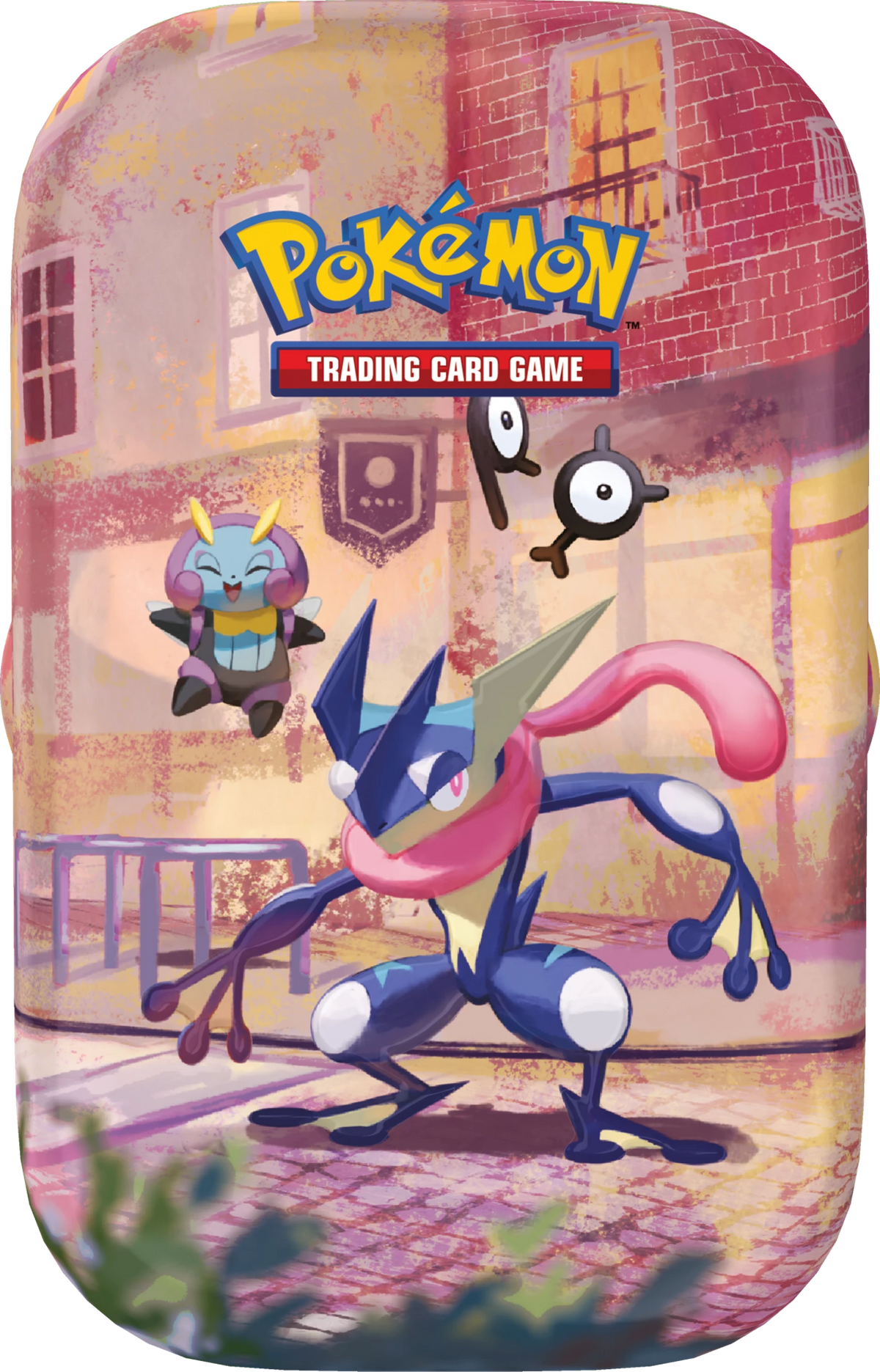 Pokémon-Minidose Trading Card Game mit blauem Vogel-Pokémon und rosa Schwanz