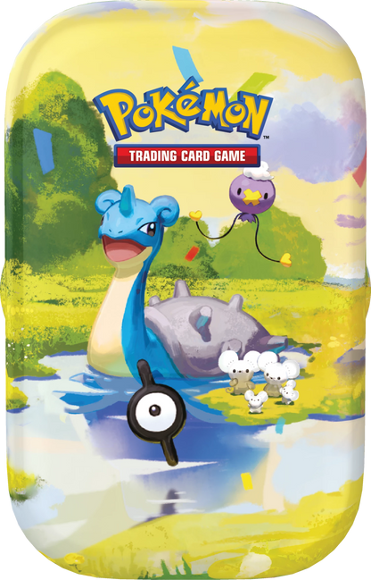 Pokémon-Minidose Trading Card Game mit blauem Drachen-Pokémon und grauem Mäuse-Pokémon