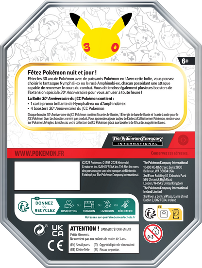 Pokémon ex-Metallbox Rückseite mit 6+-Hinweis und Pokémon-Logo