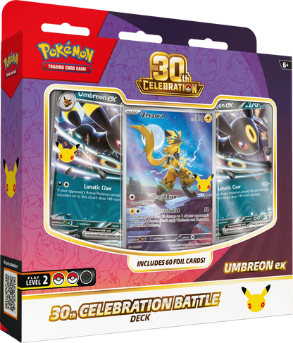 Pokémon 30th Celebration Battle Deck mit Umbreon ex, Packung mit 3 Kartenfenstern