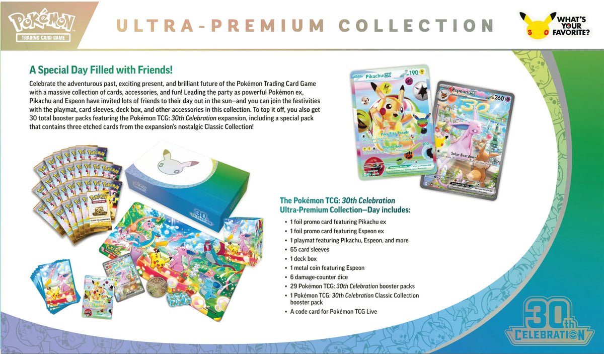 Rückseite der Pokémon Ultra-Premium Collection mit Abbildungen der Karten und Packs